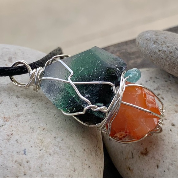 Forest Fluorite, Fire Opal & Apatite Bead Necklace - Picture 12 of 14